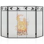 Tangkula 3-Panel Fireplace Screen, Folding Decorative Spark Guard with Exquisite Pattern for Baby & Pets, Freestanding Safety Fence for Wood Burner, Open Fire, No Assembly Required, Black