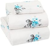 Sleepdown 100% Cotton Flannel Sheets Twin - Super Soft, Heavyweight, Double Brushed, Anti-Pill Flannel Twin Sheets - 16" Deep Pocket Twin Fitted Sheets X2 Side Pockets (Twin, Blue Floral)