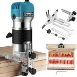 COLFULINE Palm Router Tool, Wood Router with 15PCS 1/4"(6.35mm) Router Bits Set, Wood Trimmer Routers Woodworking with 6 Variable Speed, Portable Router Case, 3m Power Cord