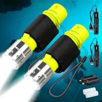 2 Pack Diving Flashlight,Supper Bright LED Diving Light Scuba Safety Light 3 Modes Underwater Torch for Scuba Diving or Other Underwater Activities and Outdoor Activities with Battery and USB Charger