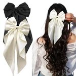 ChicTresses® 2 Pack Black And Off White - Hair Bows For Women, Bow Clips For Women - Barette Hair Clip - Luxury Silky Satin Hair Bow Clips for Women and Girls, Cute Hair Accessories For Girls