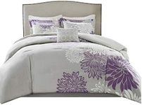 Comfort Spaces Enya Comforter Set-Modern Floral Design All Season Down Alternative Bedding, Matching Shams, Bedskirt, Decorative Pillows, Queen (90"x90"), Purple