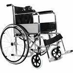 Entros Imported Foldable Wheelchair with Chrome Finish | Spoke Wheel, Cushioned Armrest & Flip-Up Footrest With Calf rest strap -809C | Wheelchair for Senior Citizen & Handicap Patients