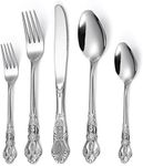 Gorgeous Retro Royal Silverware Set For 8,OIULO 18/0 Stainless Steel 40-Piece Flatware Set Service for 8,Vintage Fine Dining Utensils Fork Spoon Knife,Antique Baroque Cutlery,Mirror,Dishwasher Safe