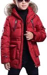 FARVALUE Boy Winter Coat Warm Quilted Puffer Water Resistant Parka Jacket with Detachable Fur Hood for Big Boys Red 8-9 Years