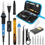 Soldering Iron, Soldering Iron Kit Electronics, 60W Adjustable Temperature Welding Tool, 5pcs Soldering Iron Tip, Soldering Iron Stand, Desoldering Pump, Tweezers, Solder Wire, Carry Bag