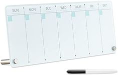 Navaris Weekly Whiteboard Planner - Small Dry Erase Glass Whiteboard to Do Calendar for Office Desk Dry Erase Schedule Board - 16 x 6 Inches - Squares