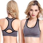 PLUMBURY Women's Padded Seamless High Support Racerback Sports Bra, Size L, Grey