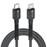 Portronics Konnect X 60W Type C to Type C Unbreakable Nylon Braided Cable, 2M Fast Charging Cable for iPhone 15 series, iPad, Samsung Galaxy & other Type C Devices(Black)