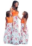 YMING Mother and Girl Round Neck Casual Sundress Maxi Family Stitching Dress Maxi Sleeveless Sleeveless Dress Orange Floral XXL