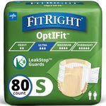 FitRight Adult Diapers, 80 Count, Size Small (Waist Size 20"-32"), Incontinence Briefs for Men and Women, Disposable, Moisture Wicking, Leak Protection, PACKAGING MAY VARY