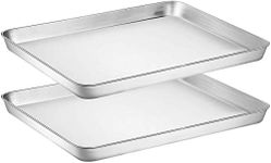 2PCS Baking Cookie Sheet, Umiten Stainless Steel Baking Pans Tray, Non Toxic & Healthy, Mirror Finish & Rust Free, Easy Clean & Dishwasher and Oven Safe, Large Aluminum Cookie Sheet(18 x 13 x 1 inch)