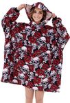 Oversized Hoodie Sweatshirt Blanket ,Super Soft TV-Blanket Hawaii Style Printed Pullover with Large Front Pocket, Warm Fleece Hooded Sweatshirt Red