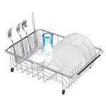 iPEGTOP Expandable Dish Drying Rack and Utensil Cutlery Holder, 304 Stainless Steel Over Sink Dish Rack, Dish Drainer in Sink or On Counter, Rustproof