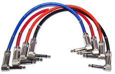 MA 4 Set 6.35mm mono plug 1/4 inch Mono Jack Guitar Patch Cables Right Angle, 15 cm 1/4 Instrument Cables for Effect Pedals (9 Inch), Multi-coloured