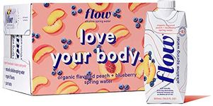 Flow Alkaline Spring Water, Organic Peach + Blueberry, 100% Natural Alkaline Water pH 8.1, Electrolytes + Essential Minerals, Eco-Friendly Pack, 100% Recyclable, BPA-Free, Non-GMO, Pack of 12 x 500ml