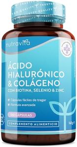 Colageno + Acido Hialuronico Capsulas - Colágeno Hidrolizado y Ácido Hialurónico con Vitamina C, D, B12, A + Biotina + Zinc + Selenio - para la Piel, las Uñas y el Cabello - 180 Cápsulas - Nutravita