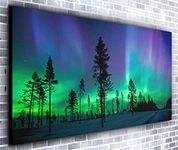 Aurora Borealis Panoramic Canvas Wall Art Print Framed XXL 55 inch x 24 inch Over 4.5 ft Wide x 2 ft High Ready to Hang Canvas Print - Landscape Photograph - Modern Art