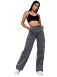 YAGNAPURUSHWomens's & Girl's Boyfriend Style Solid Cargo High Waist Jeans with 6 Pockets (Grey, 34)