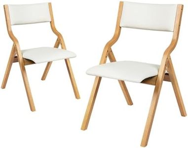 LEVEDE Set of 2 Folding Chairs, Full Assembly Dining Chairs, Solid Wood Frame Reading Seat, PU Leather Casual Chairs for Living Room, Cafe, Dining Room, Camping, Load Up to 150kg (Beige)