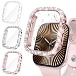 Neitra [3Pack for Apple Watch Screen Protector Case Series 10 42mm Accessories, iWatch Hard PC Diamond Bumper Case Built-in Tempered Glass Film, Protective Bling Face Cover for Women Girls, 42 mm