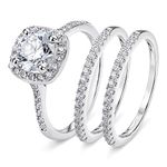 SweetJew Silver Engagement Wedding Rings for Women Round CZ Bridal Ring Sets Eternity Promise Size 4