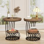 Tribesigns Round End Side Table: 2 Tiers Side Table Set of 2, Vintage End Table for Living Room, Small Bedside Table Accent Table with Arc-Shaped Frame, Light Brown