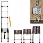 Royalswill Telescopic Ladder 10.5FT Extendable Multi-Purpose Extension Ladders Portable Loft Folding Collapsible for RV, Loft, Attic, Home, Telescoping 11 Steps, Max Load 150kg,EN131 (3.2m)