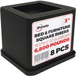iPrimio Bed and Furniture Square Risers - 3 INCH Rise Size - Wont Crack & Scratch Floors - Heavy Duty Rubber Bottom - Patent Pending - Great for Wood and Carpet Surface (Black, 8)