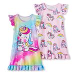 LQSZ Unicorn Girls Nightgowns 2-Pack Little Girls Pajama Child Nightdress Sleepwear for Kids 3-10 Y