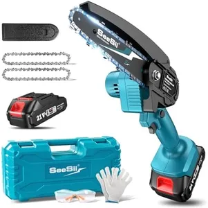 Seesii Mini Chainsaw, 6-inch Mini Chainsaw Cordless, Handheld Electric Power Chain Saw with Battery, for Tree Trimming Wood Cutting, Best Gifts for Father, Dad, Husband, Men