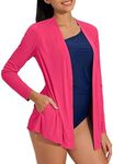 Willit Women's UPF 50+ Cardigan Sun Shirts Long Sleeve Lightweight Sun Wrap with Pockets SPF UV Quick Dry Rose Red XXL