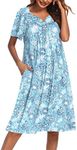 Ekouaer Women's House Dress with Pockets, Turquoise Floral, X-Large