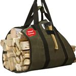 Extra Large 2in1 Firewood Carrier Waxed Canvas Bag 44”x23”, Heavy Duty Log Wood Holder Tote Bag with Handles and Shoulder Strap for Indoor Fireplace, Outdoor Camping (Green)