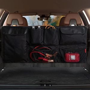 Lusso Gear Hanging Car Trunk Organizer Cargo Storage for Truck, SUV, Van - Large or Small Back Seat Spaces - Strong, Durable Pockets - Holds any Accessories - Backseat Car Organizer Storage - XL