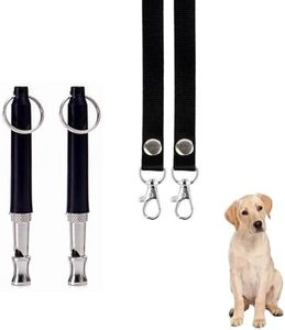 ESONLITOR Dog Whistle to Stop Barking, Adjustable Pitch Ultrasonic Training Tool Silent Bark Control for Dogs-2 Free Lanyard Strap with Pack of 2 PCS Pet Whistle