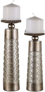 Dublin Decorative Candle Holder Set of 2 - Home Decor Pillar Candle Stand, Coffee Table Mantle Decor centerpieces for Fireplace, Living or Dining Room Table, Gift Boxed (Brushed Silver)