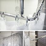 Shower Curtain Rail/Rod, 4 way use, L or U Shape With Ceiling Mount and Semi-Open Rings (Chrome)