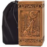 KIMNAG Wooden Cremation Urn for Human Wood Ashes Decorative Box Funeral Urns for Adult Male Female with Satin Bag Burial or Memorial Keepsake (Wolf (XL) 250lbs)