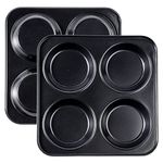 Yorkshire Pudding Pan, 4 Inch Muffin Top Pans 2 Pack Nonstick Hamburger Whoopie Pie Pan Egg Sandwich Molds Small Round Bread Roll Baking Trays for Cloud Bread Egg Corn Bread