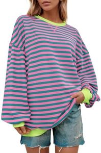 JTAISC Women Crewneck Oversized Sweatshirt Striped Color Block Tops Long Sleeve Shirt Casual Loose Pullover Fall Y2K Clothes