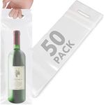 IMPRESA - Clear Plastic To Go Wine Bags with Handles - 50 Pack - Great for Restaurants, Bars, Travel, and Housewarming Gifts - Fits 25 oz Bottles - Tamper Proof Seal