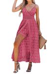 CUPSHE Women's Ruching Smocking Jumpsuit Summer Slip V Neck Backless Maxi High Low Pink Jumpsuit