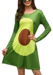 Spadehill Women's Fun Long Sleeve Fruit Printed Costumes Dress Special Halloween Outfit, Avocado, X-Large