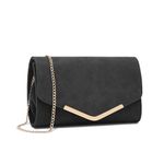 Miss Lulu Women's Clutches Handbag Evening Wedding Bag Ladies Shoulder Purse Crossbody Bag with Detachable Strap (Black)