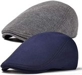 FEINION 2 Pack Men Cotton Newsboy Cap Soft Fit Cabbie Hat (Dark Grey/Navy)