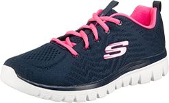 Skechers Women's 12615 GRACEFUL GET CONNECTED Sneaker, Navy Mesh / Hot Pink Trim, 6 UK