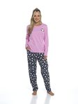 Daisy Dreamer Pyjama Set Women's Cotton Jersey Pyjamas Lounge Wear Long Sleeve Grey PJs, Pink Penguin Medium