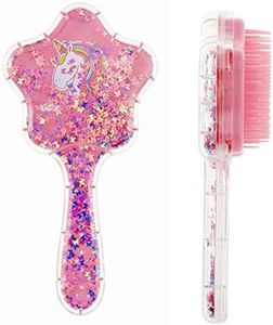 Zou.Rena Little Girls Hair Brush Easily Brushed Through Tangles-No Liquid,Glitter Confetti Unicorn Gifts Play for Kids Age 3-8(pink)