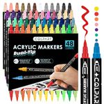 Acrylic Paint Markers,Acrylic Paint Pens Paint Markers,48 Colors Dual Tip Paint Pens With Medium Tip and Brush Tip For Rock Painting,Wood,Canvas,Calligraphy,Dot Markers For DIY Crafts Art Supplies…